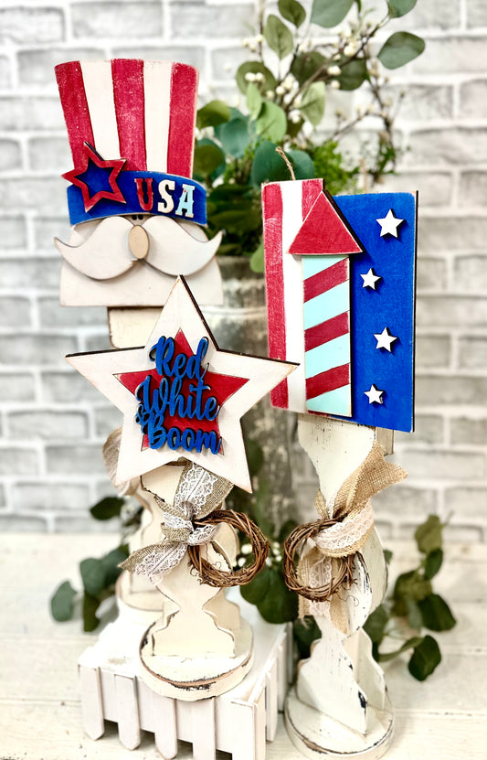 ALREADY MADE BY ME-set of 3 toppers- red, white, and boom